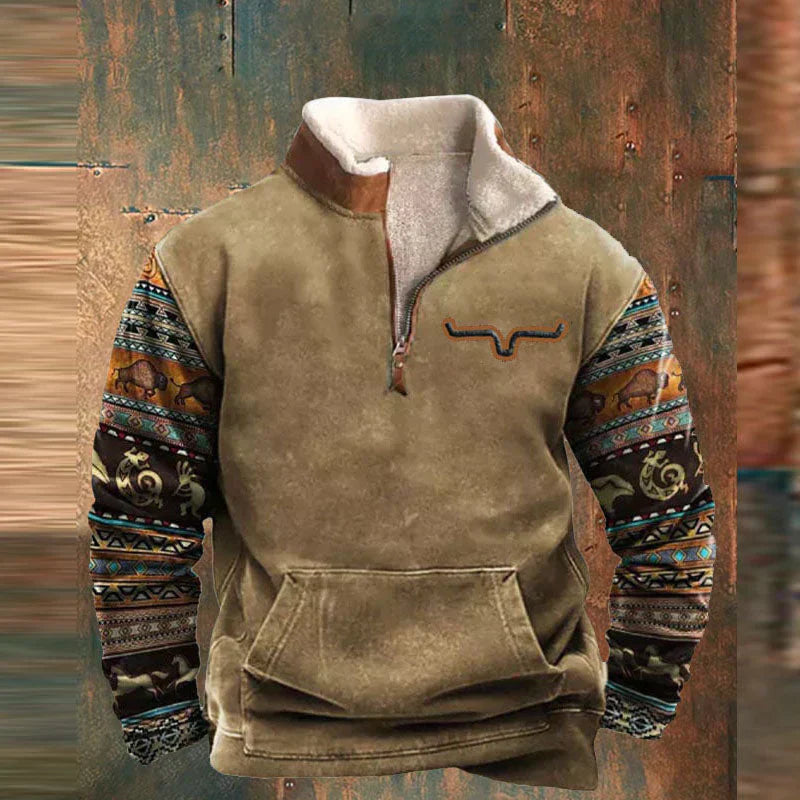 Sweatshirt med halv dragkedja - Varm fleecefodrad tröja med kvarts dragkedja för herrar för vintern-Eva Jonsson