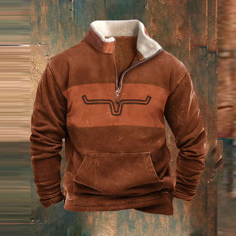 Sweatshirt med halv dragkedja - Varm fleecefodrad tröja med kvarts dragkedja för herrar för vintern-Eva Jonsson