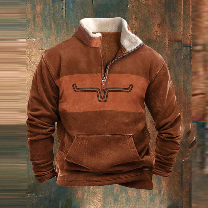 Sweatshirt med halv dragkedja - Varm fleecefodrad tröja med kvarts dragkedja för herrar för vintern-Eva Jonsson