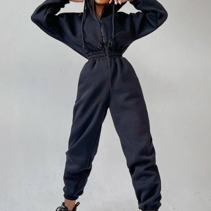 Sweatshirt-overall | Med huva | Rynkad midja | Casual overall | Damoverall-Eva Jonsson