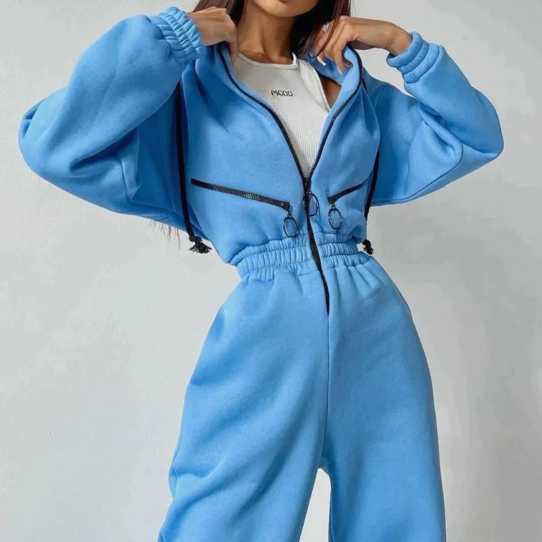Sweatshirt-overall | Med huva | Rynkad midja | Casual overall | Damoverall-Eva Jonsson
