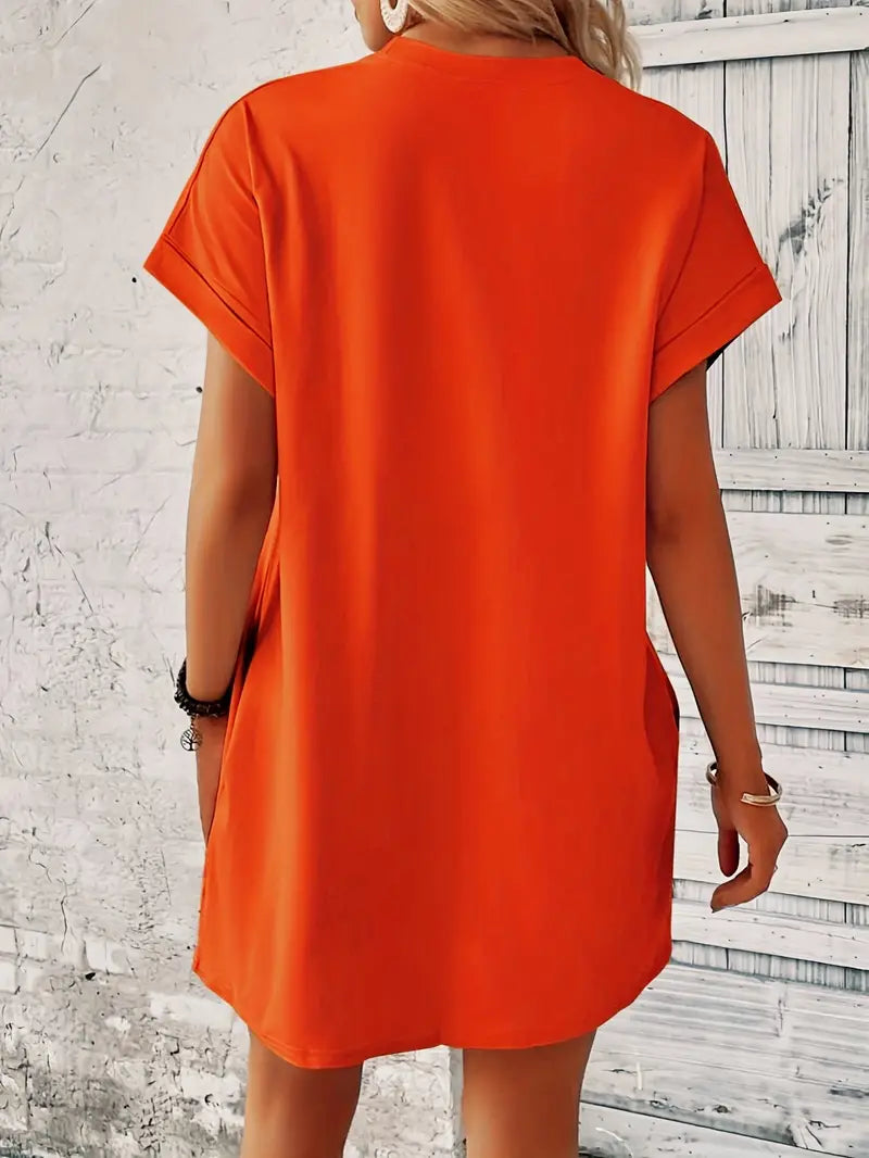 T-shirtklänning, Kortärmad, Fickor, Kort klänning, Lös passform-Eva Jonsson