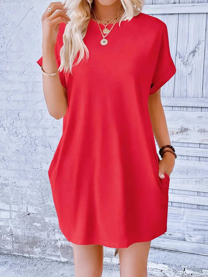 T-shirtklänning, Kortärmad, Fickor, Kort klänning, Lös passform-Eva Jonsson
