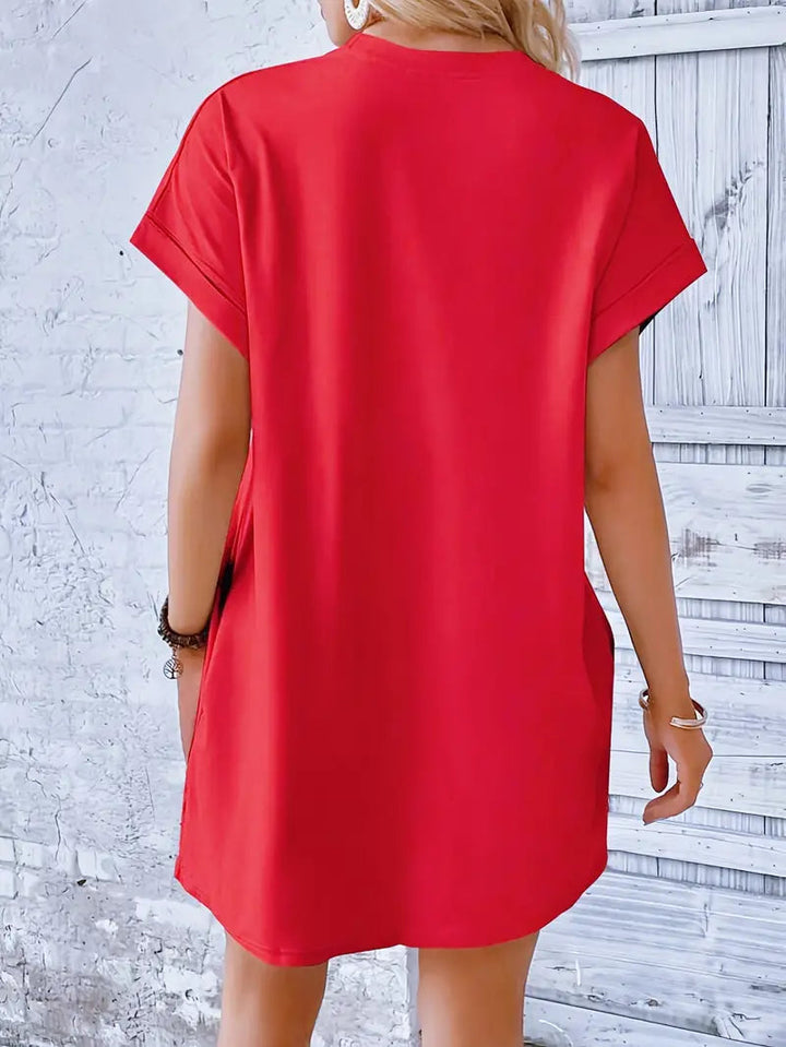 T-shirtklänning, Kortärmad, Fickor, Kort klänning, Lös passform-Eva Jonsson