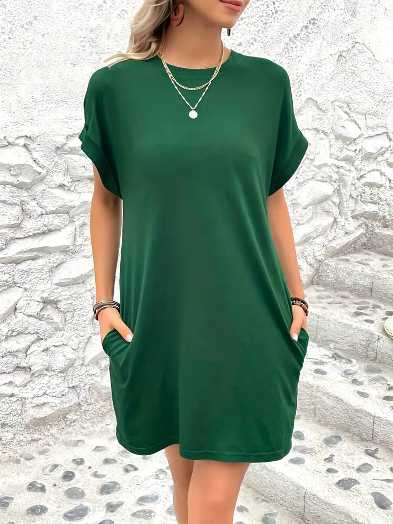 T-shirtklänning, Kortärmad, Fickor, Kort klänning, Lös passform-Eva Jonsson