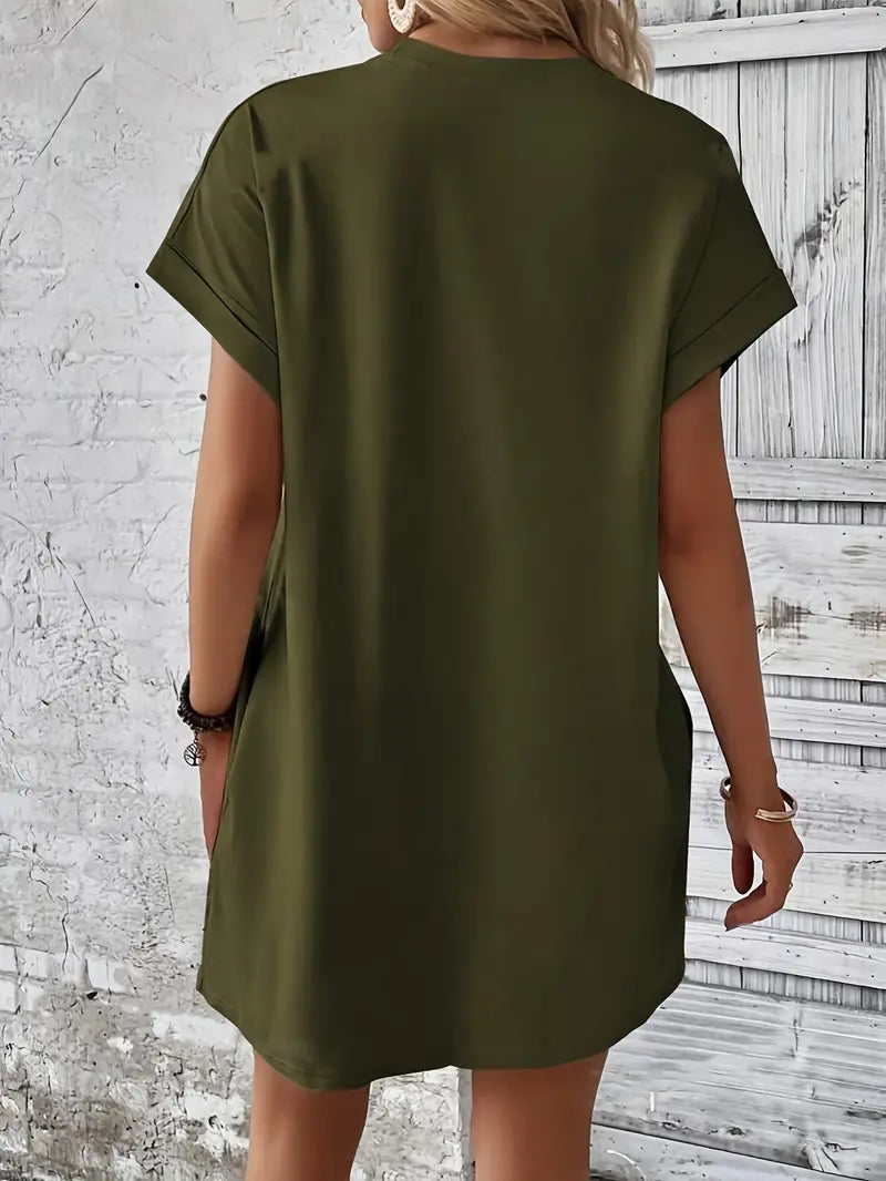 T-shirtklänning, Kortärmad, Fickor, Kort klänning, Lös passform-Eva Jonsson