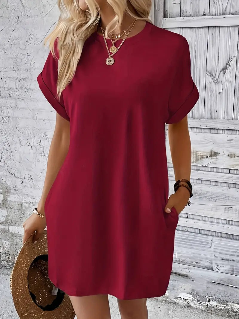 T-shirtklänning, Kortärmad, Fickor, Kort klänning, Lös passform-Eva Jonsson
