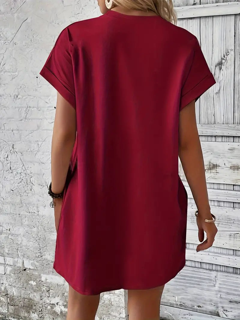 T-shirtklänning, Kortärmad, Fickor, Kort klänning, Lös passform-Eva Jonsson