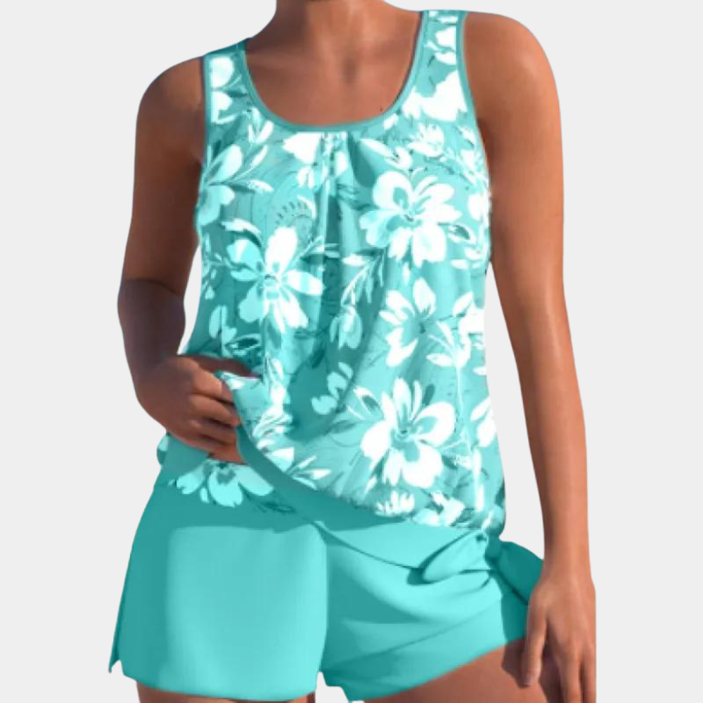 Tankini | Blommigt | Löst sittande | Badeshorts och topp | Badkläder för damer-Eva Jonsson