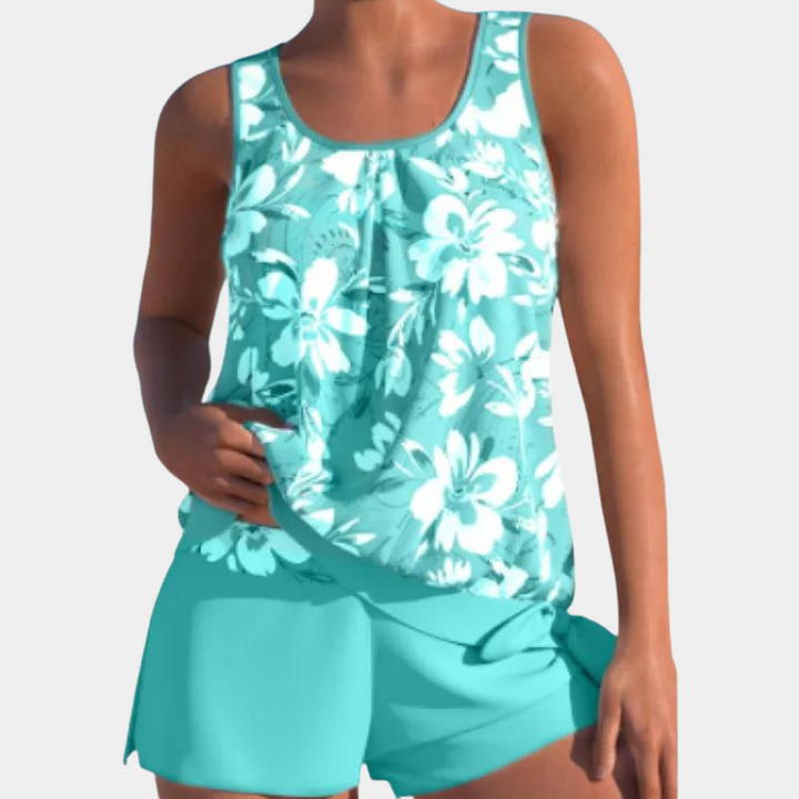 Tankini | Blommigt | Löst sittande | Badeshorts och topp | Badkläder för damer-Eva Jonsson