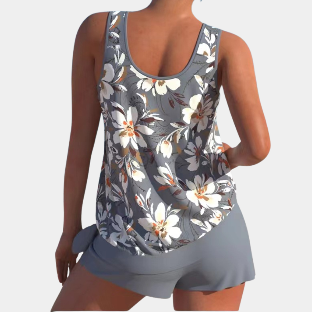 Tankini | Blommigt | Löst sittande | Badeshorts och topp | Badkläder för damer-Eva Jonsson