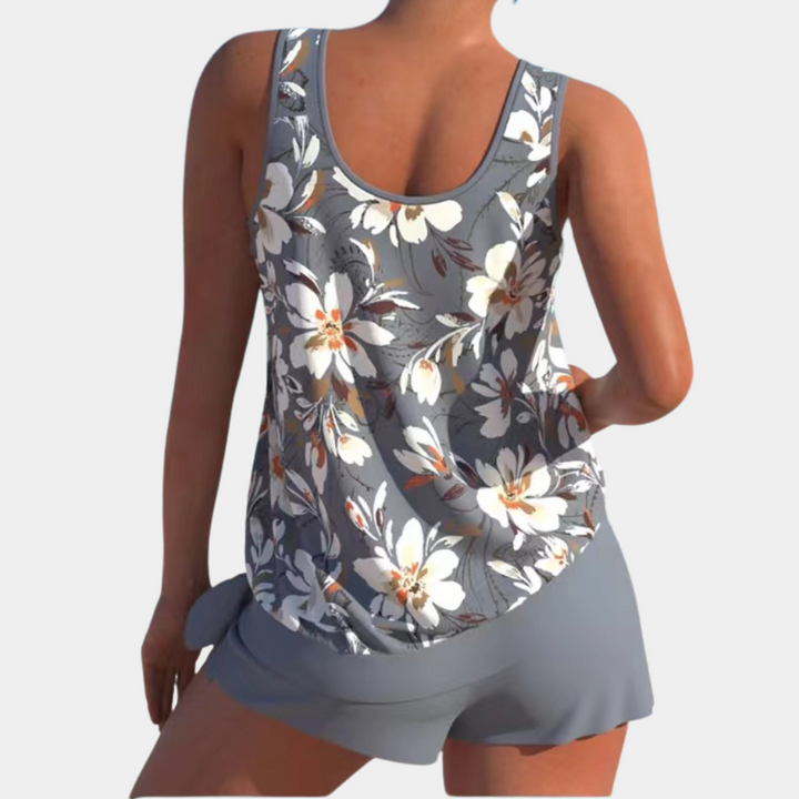 Tankini | Blommigt | Löst sittande | Badeshorts och topp | Badkläder för damer-Eva Jonsson