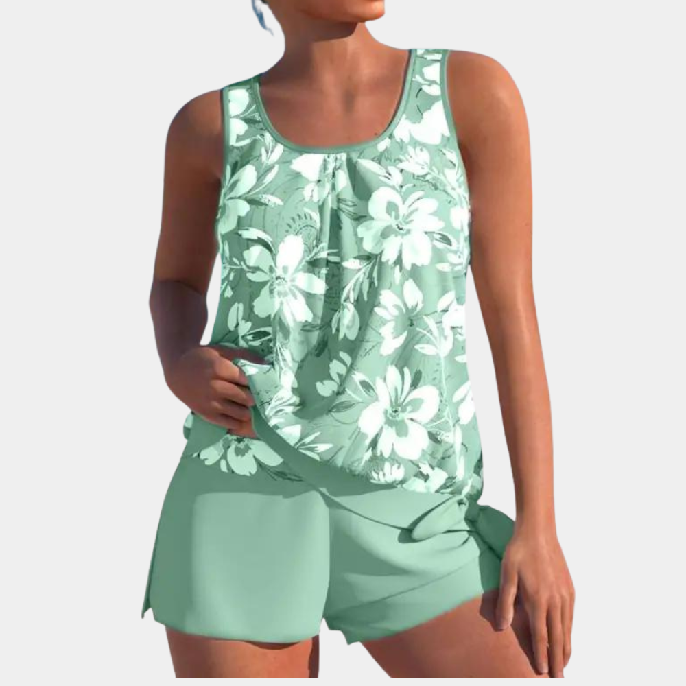 Tankini | Blommigt | Löst sittande | Badeshorts och topp | Badkläder för damer-Eva Jonsson