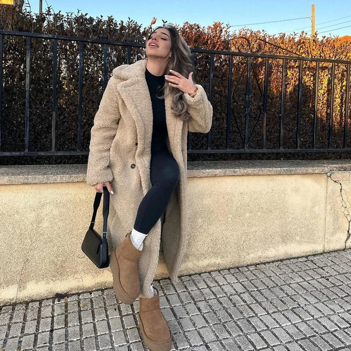 Teddy Coat | Dubbelknäppt | Fuskpäls | Vinterjacka | Lång överrock Dam-Eva Jonsson