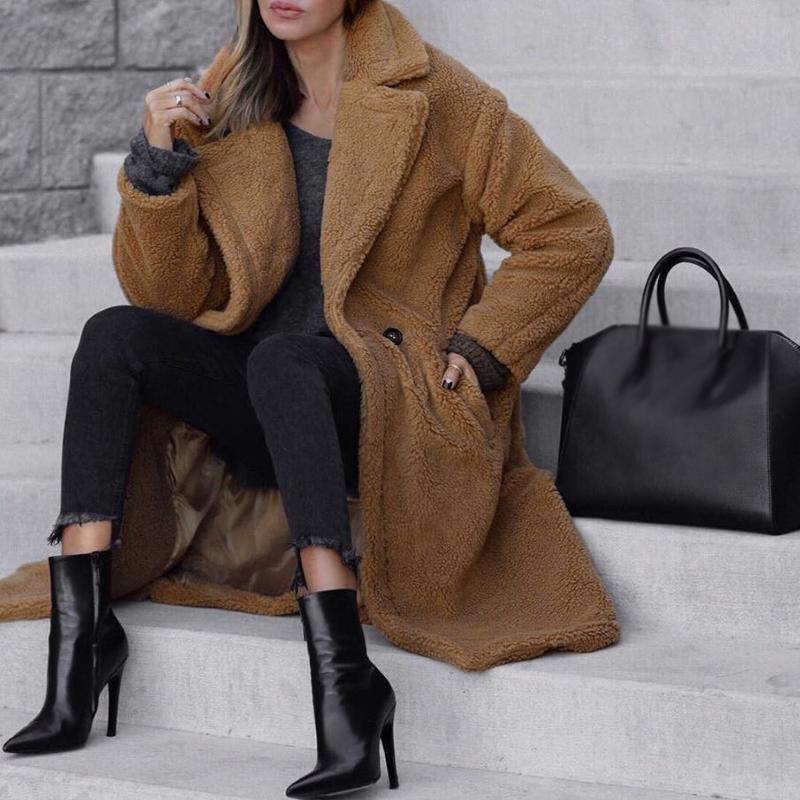 Teddy Coat | Dubbelknäppt | Fuskpäls | Vinterjacka | Lång överrock Dam-Eva Jonsson