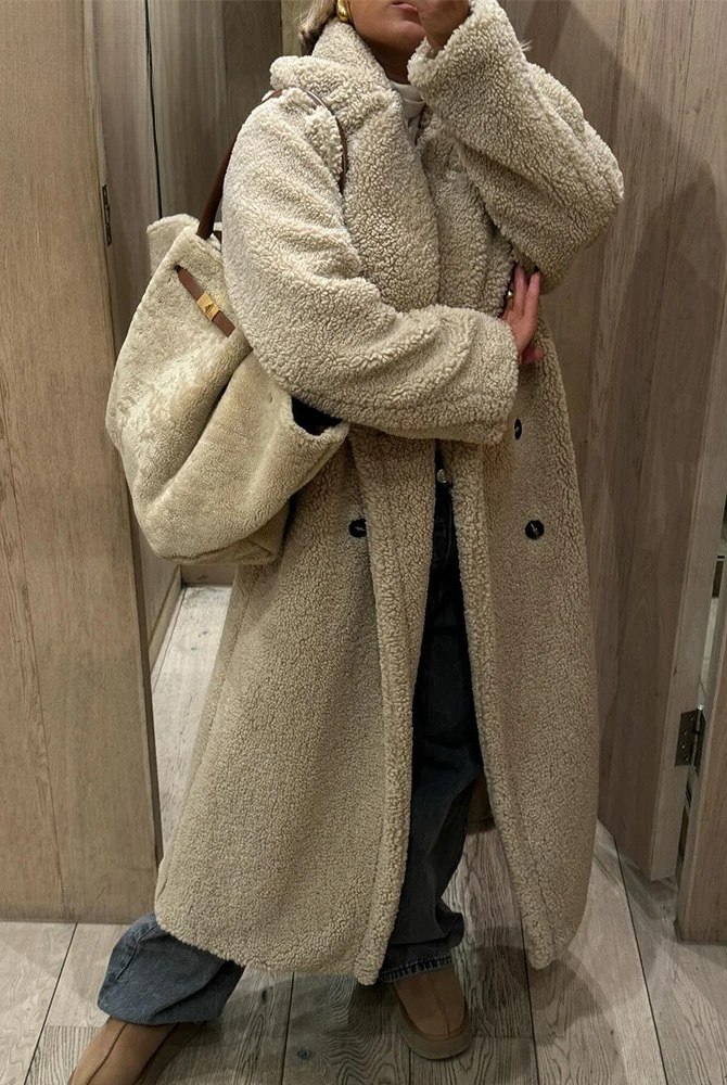 Teddy Coat | Dubbelknäppt | Fuskpäls | Vinterjacka | Lång överrock Dam-Eva Jonsson