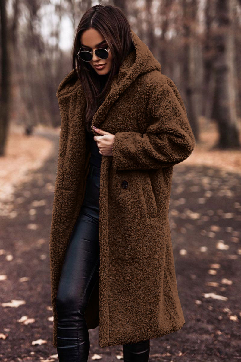 Teddy Coat | Hooded | Faux Fur | Long Coat | Vinterjacka för kvinnor-Eva Jonsson