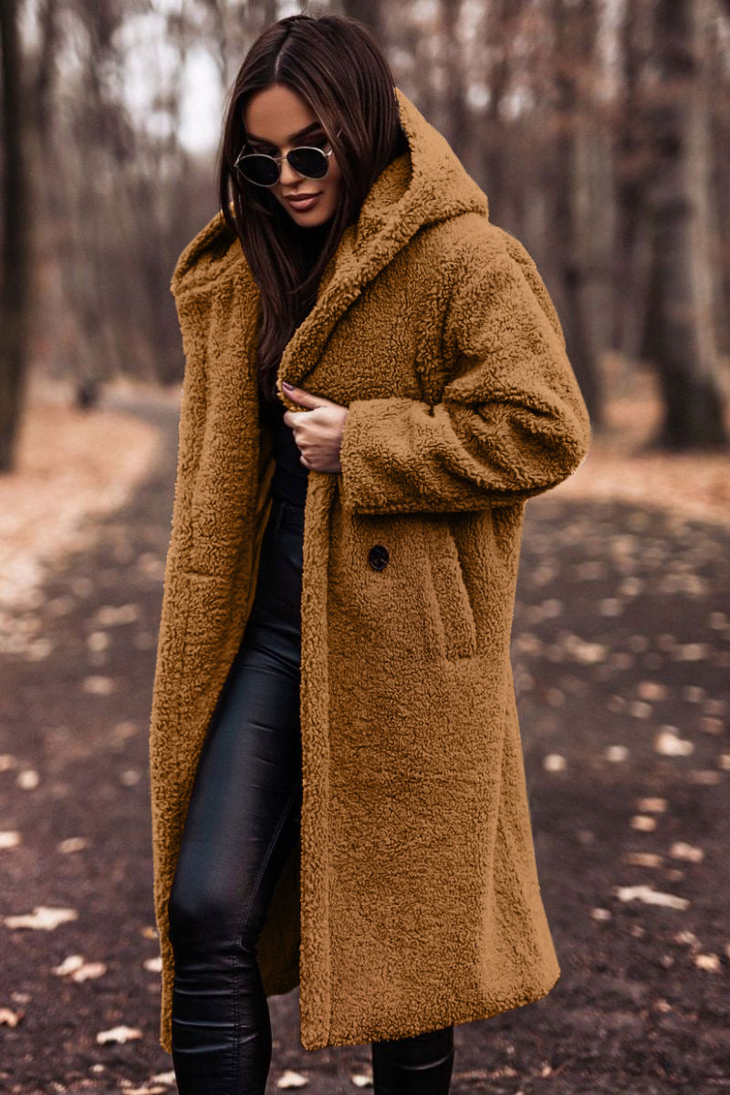 Teddy Coat | Hooded | Faux Fur | Long Coat | Vinterjacka för kvinnor-Eva Jonsson