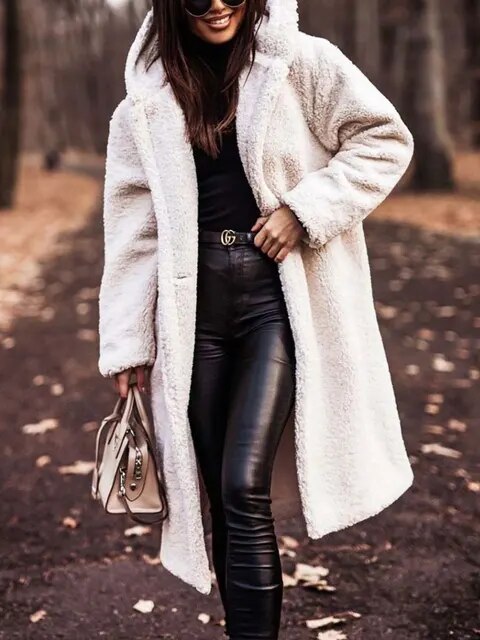 Teddy Coat | Hooded | Faux Fur | Long Coat | Vinterjacka för kvinnor-Eva Jonsson