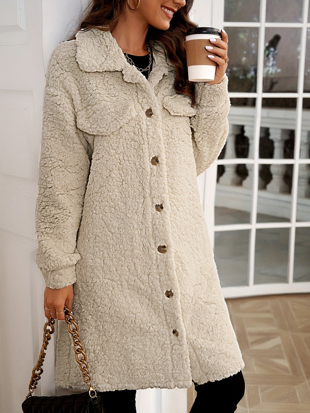 Teddy Coat | Lång | Enkelknäppt | Fuskpälsrock | Damrock-Eva Jonsson
