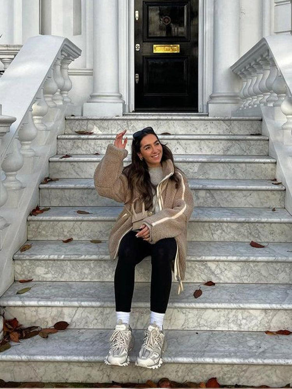 Teddy Fleece Jacka - Oversized vinterjacka med dragkedja för damer-Eva Jonsson
