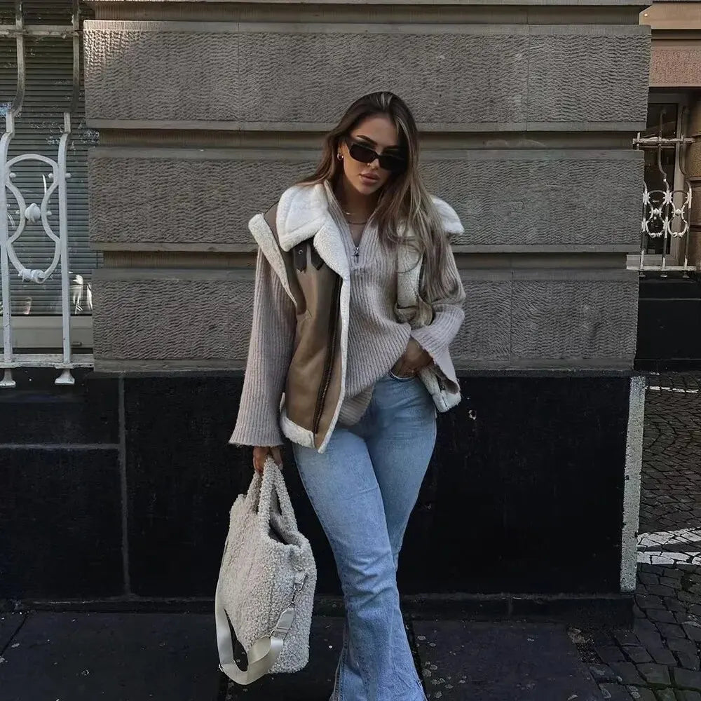 Teddy Väst - Ärmlös Teddy Fleece Vinterväst med lös passform för kvinnor-Eva Jonsson
