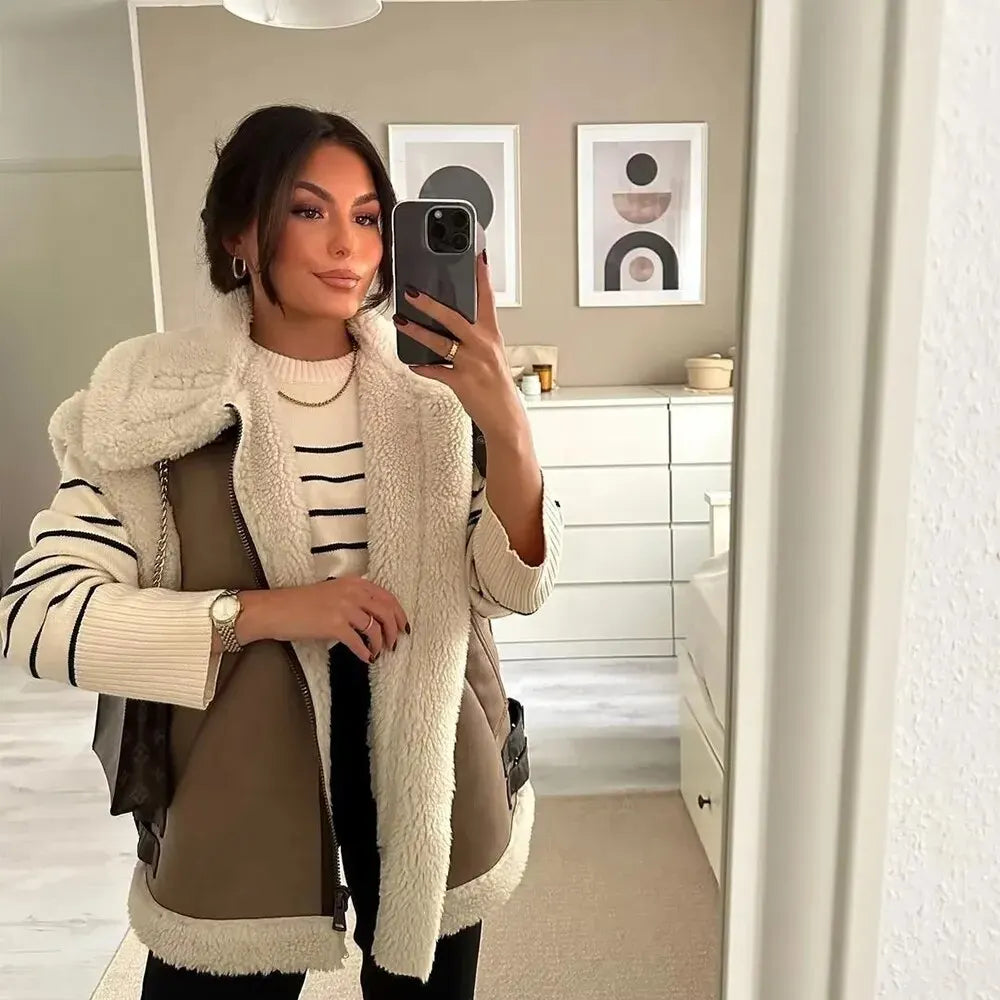 Teddy Väst - Ärmlös Teddy Fleece Vinterväst med lös passform för kvinnor-Eva Jonsson