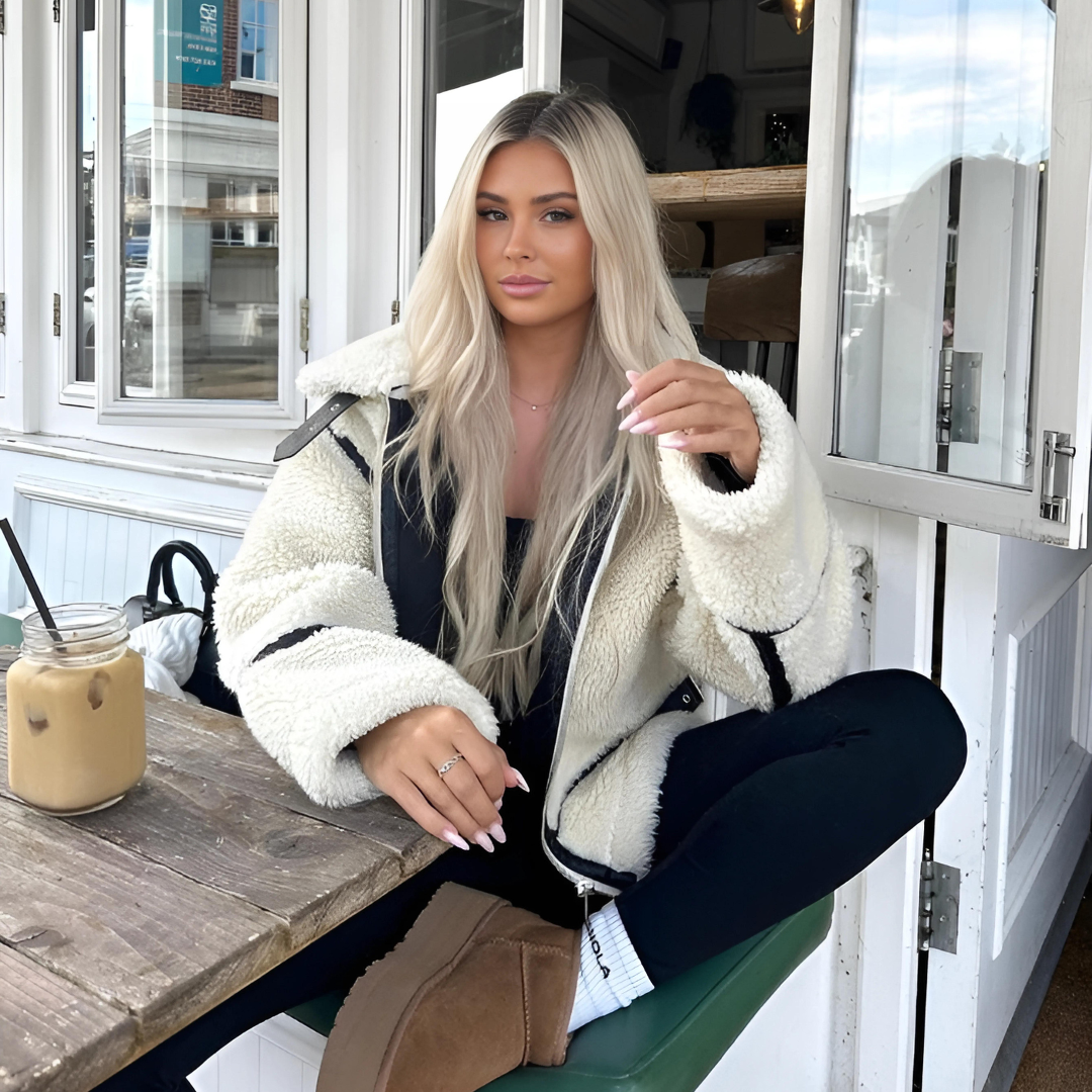 Teddyjacka | Vit | Fleece | Faux Fur Coat | Vinterjackor och -kappor för damer-Eva Jonsson