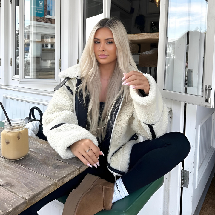 Teddyjacka | Vit | Fleece | Faux Fur Coat | Vinterjackor och -kappor för damer-Eva Jonsson