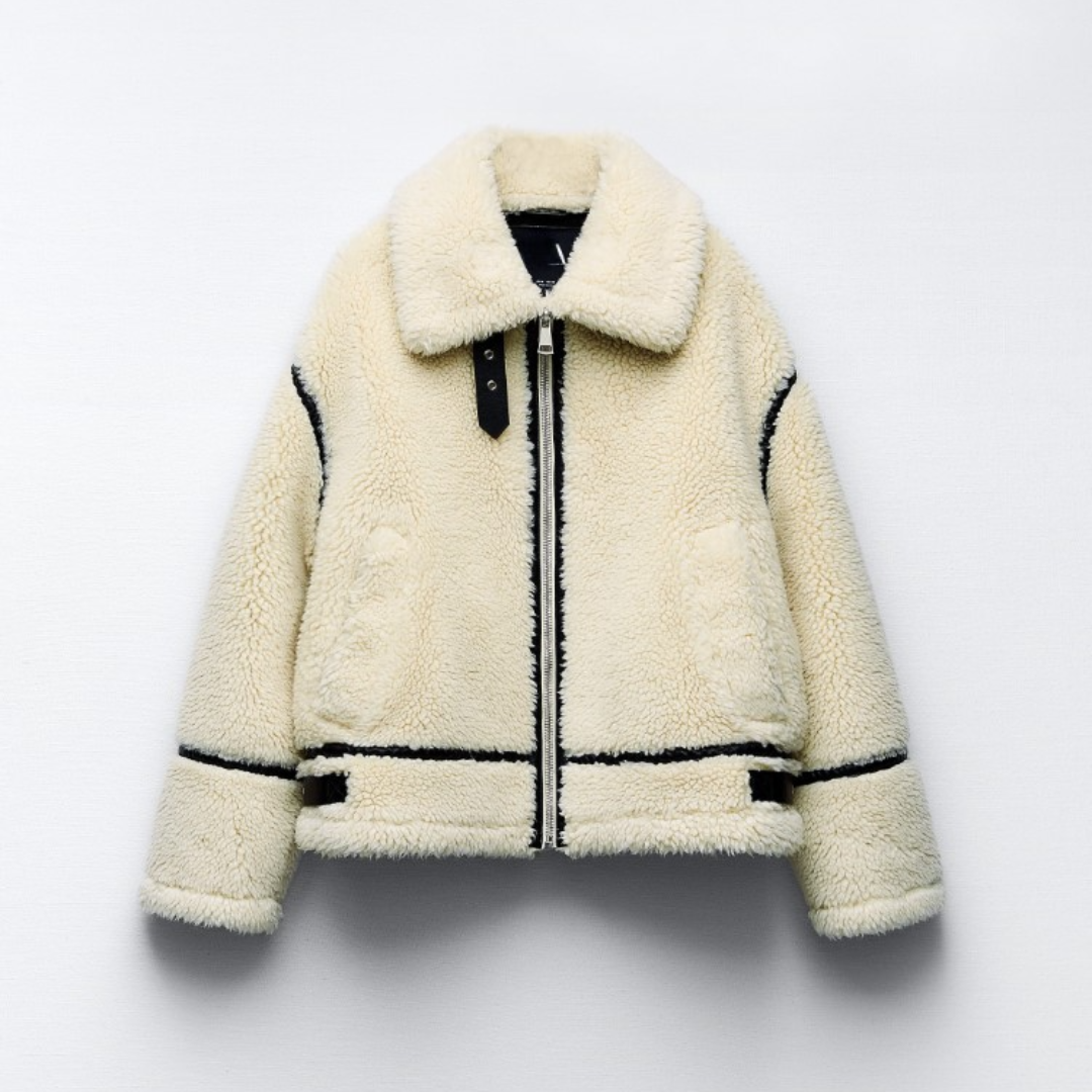 Teddyjacka | Vit | Fleece | Faux Fur Coat | Vinterjackor och -kappor för damer-Eva Jonsson