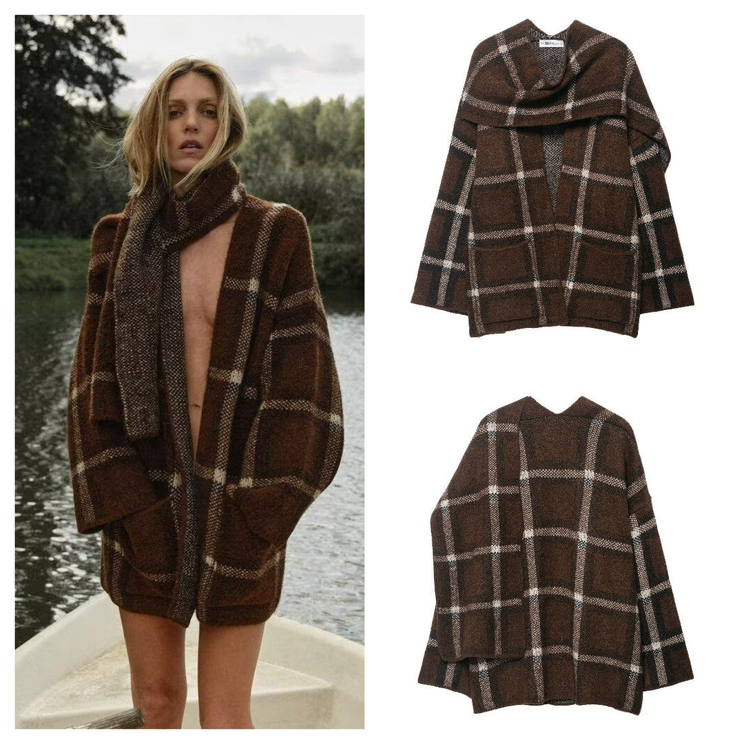 Tjejers eleganta oversized cardigan med rutmönster och praktiska fickor Mirla-Eva Jonsson