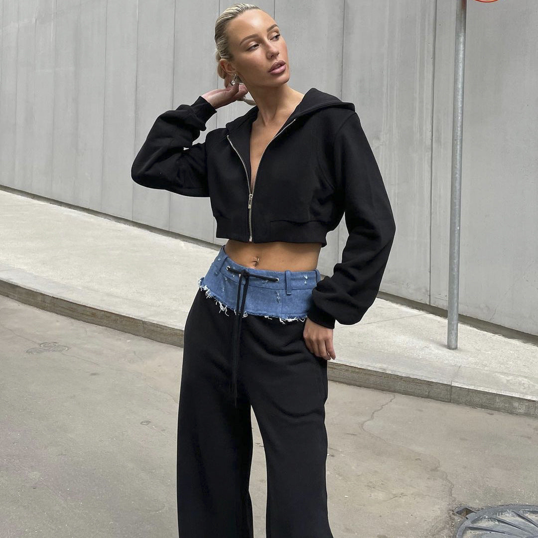 Tjejers urbana cropped sweatshirt jacka set med avslappnad midja Mirla-Eva Jonsson