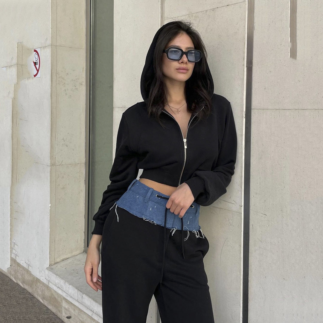 Tjejers urbana cropped sweatshirt jacka set med avslappnad midja Mirla-Eva Jonsson