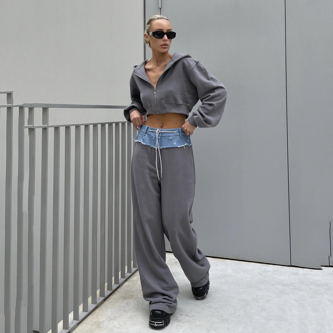 Tjejers urbana cropped sweatshirt jacka set med avslappnad midja Mirla-Eva Jonsson