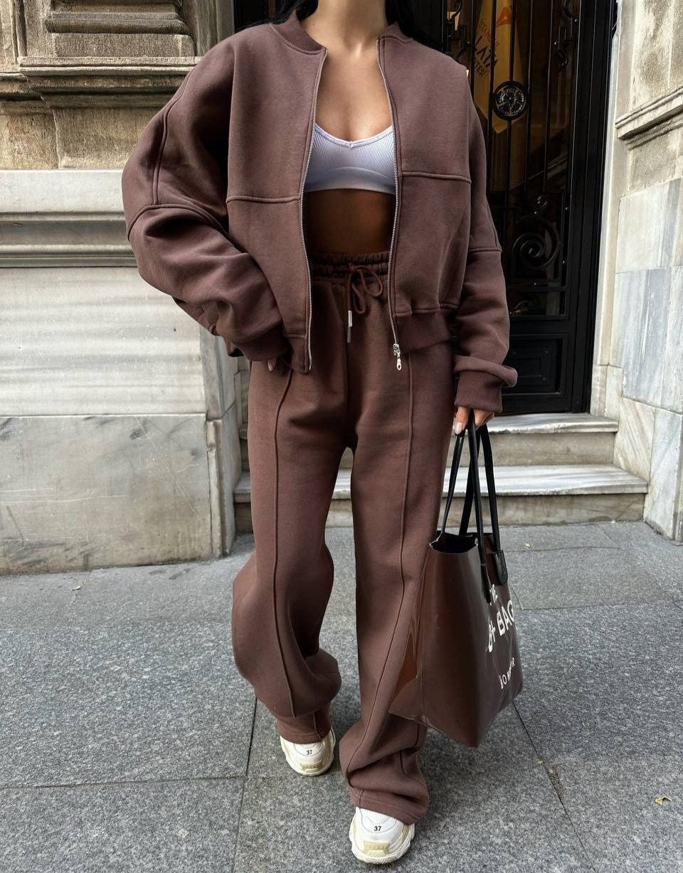 Träningsoverall - Zip-Up - Joggers med vida ben - Co-Ord Set - Joggerset för dam-Eva Jonsson
