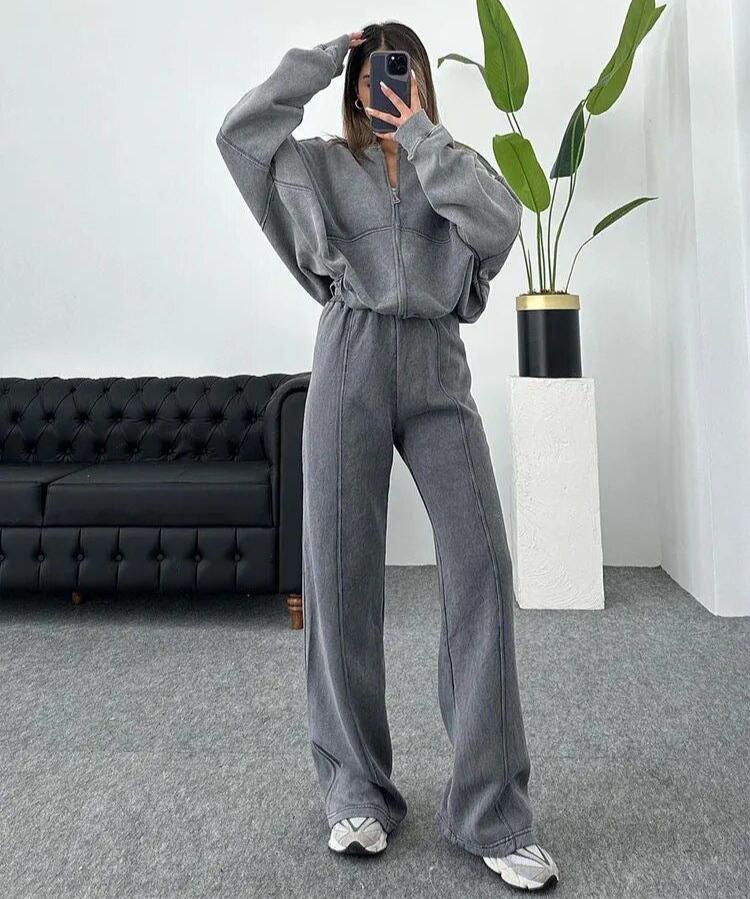 Träningsoverall - Zip-Up - Joggers med vida ben - Co-Ord Set - Joggerset för dam-Eva Jonsson