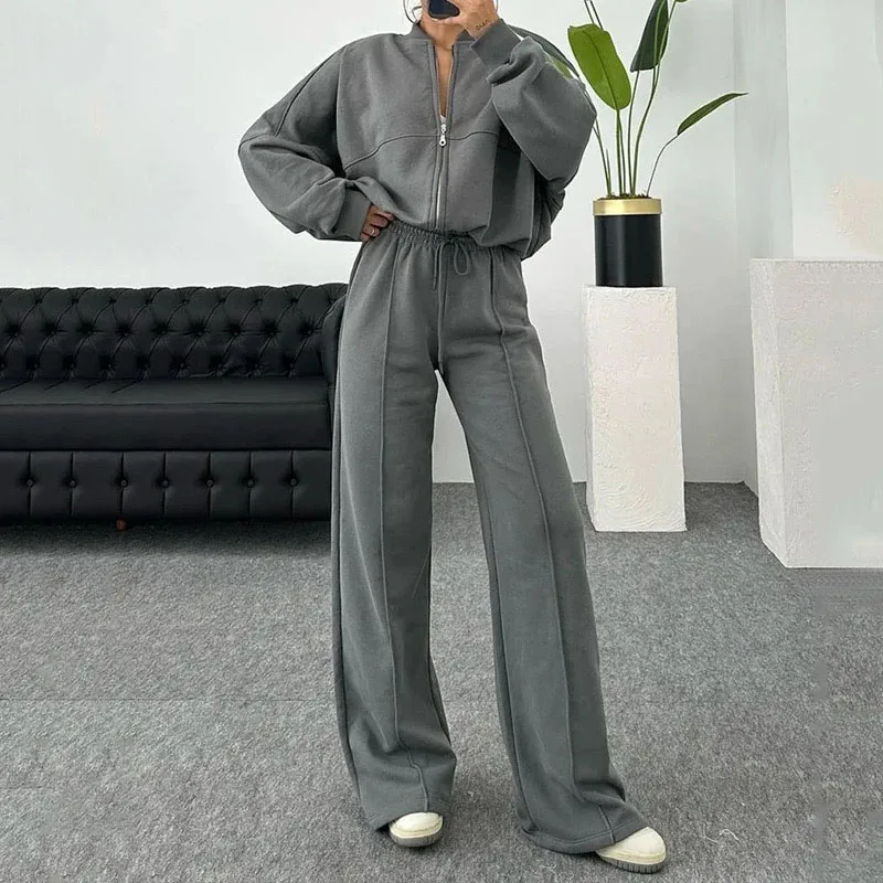 Träningsoverall - Zip-Up - Joggers med vida ben - Co-Ord Set - Joggerset för dam-Eva Jonsson