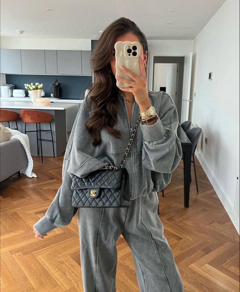 Träningsoverall - Zip-Up - Joggers med vida ben - Co-Ord Set - Joggerset för dam-Eva Jonsson