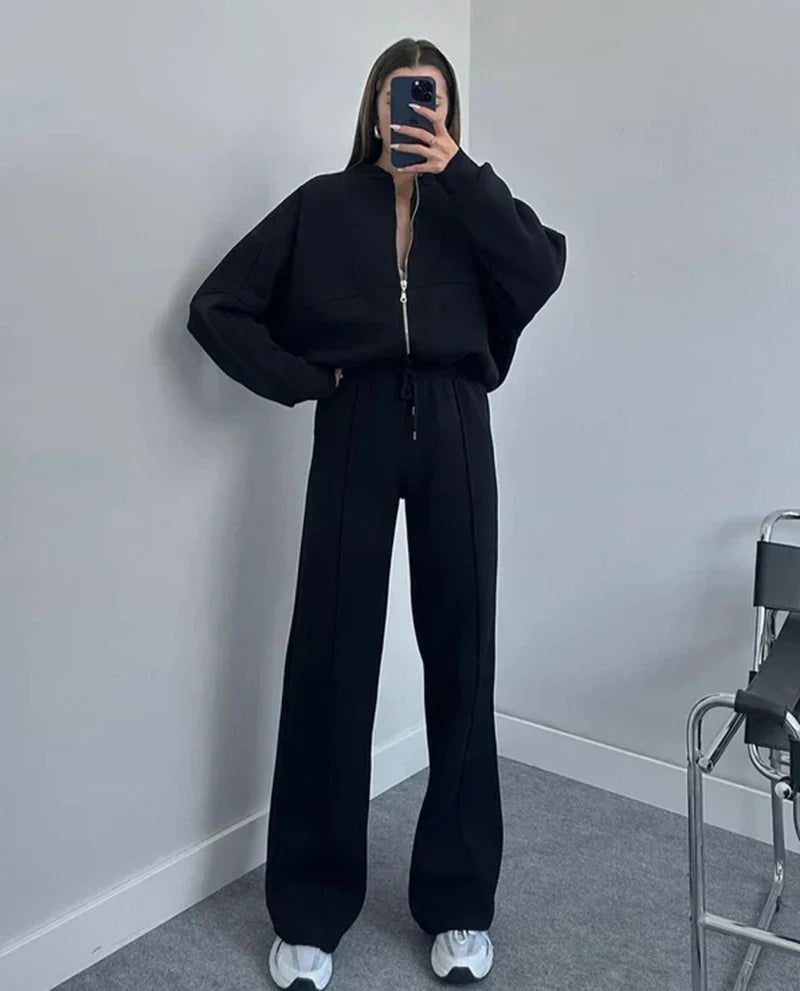 Träningsoverall - Zip-Up - Wide Leg - Joggerset - Hoodie och Sweatpants Set Dam-Eva Jonsson