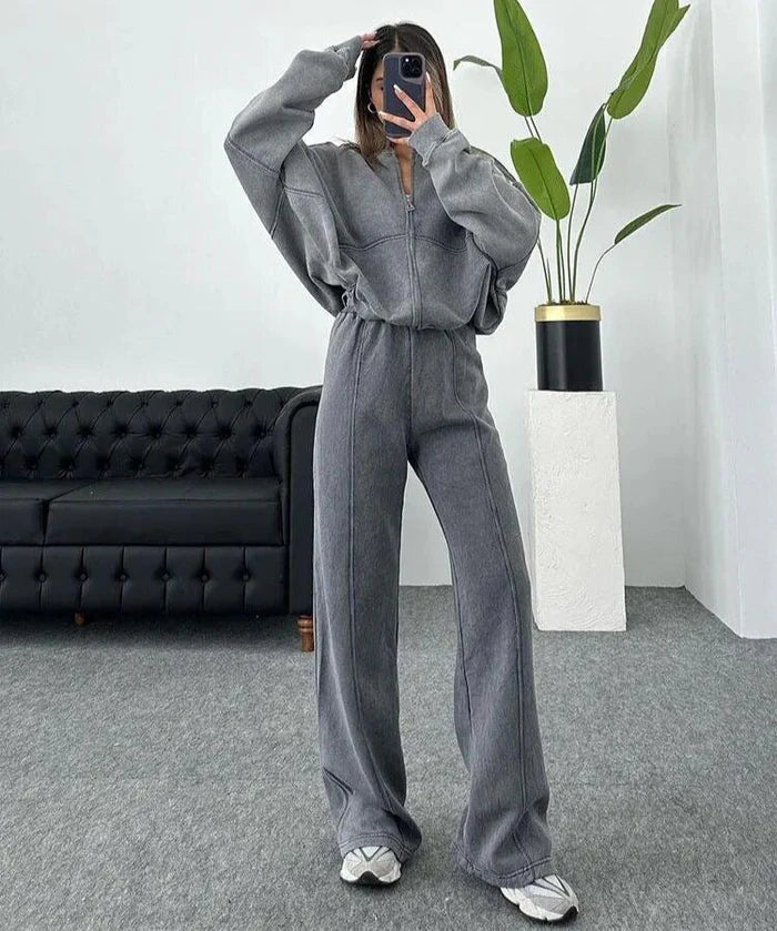 Träningsoverall - Zip-Up - Wide Leg - Joggerset - Hoodie och Sweatpants Set Dam-Eva Jonsson