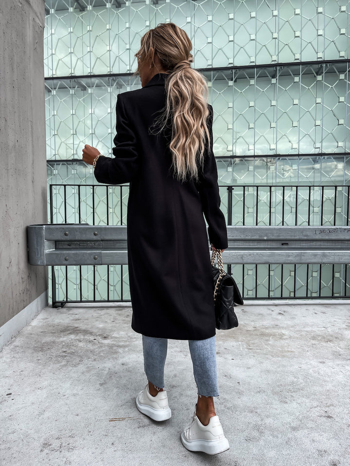 Trenchcoat i ull - Lång dubbelknäppt ullblandad kappa för kvinnor-Eva Jonsson