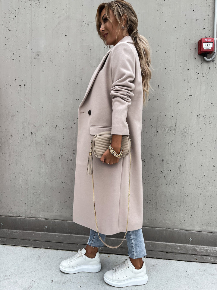 Trenchcoat i ull - Lång dubbelknäppt ullblandad kappa för kvinnor-Eva Jonsson