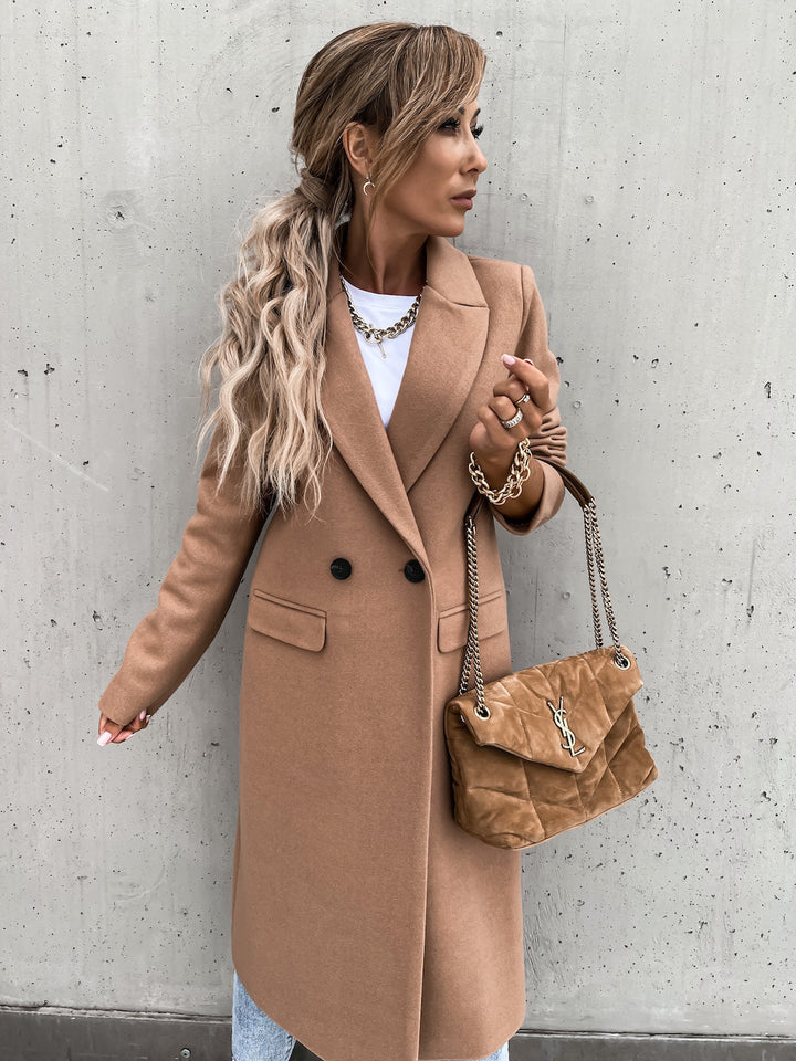 Trenchcoat i ull - Lång dubbelknäppt ullblandad kappa för kvinnor-Eva Jonsson