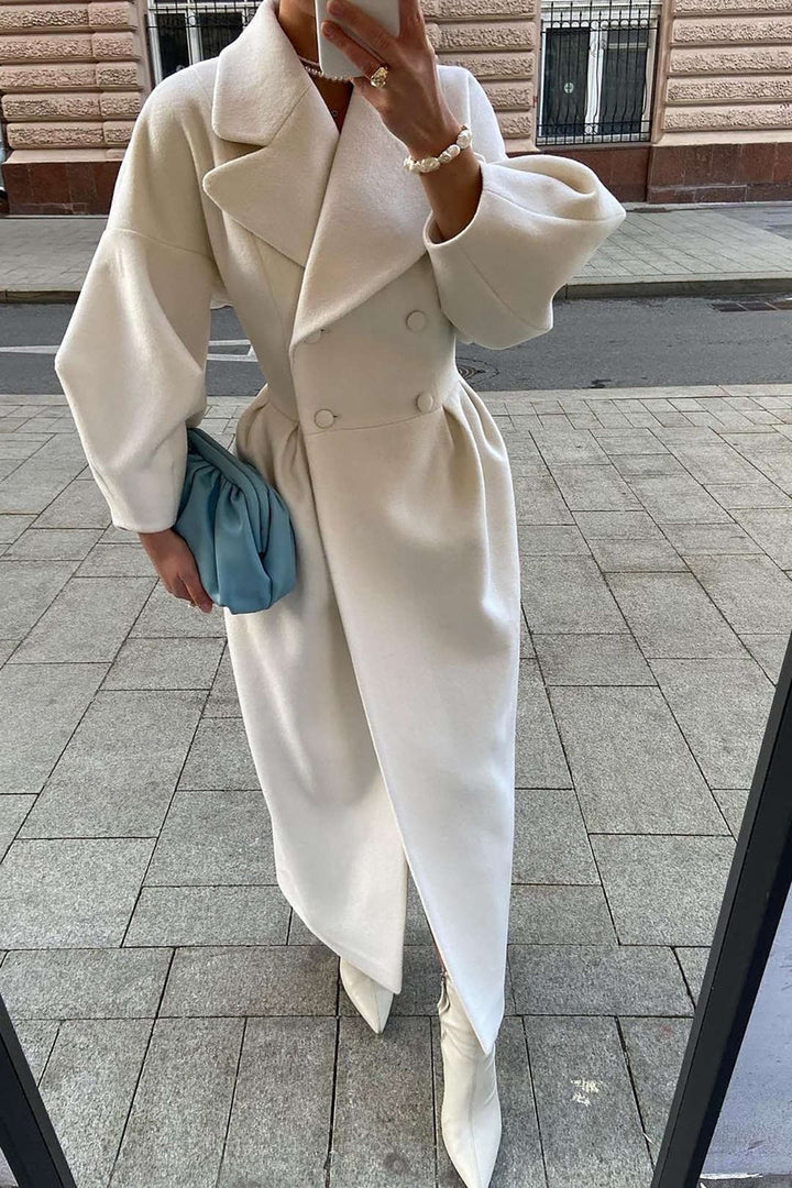 Trenchcoat i ull - Vit - Dubbelknäppt - Vintertrenchcoat - Lång kappa Dam-Eva Jonsson