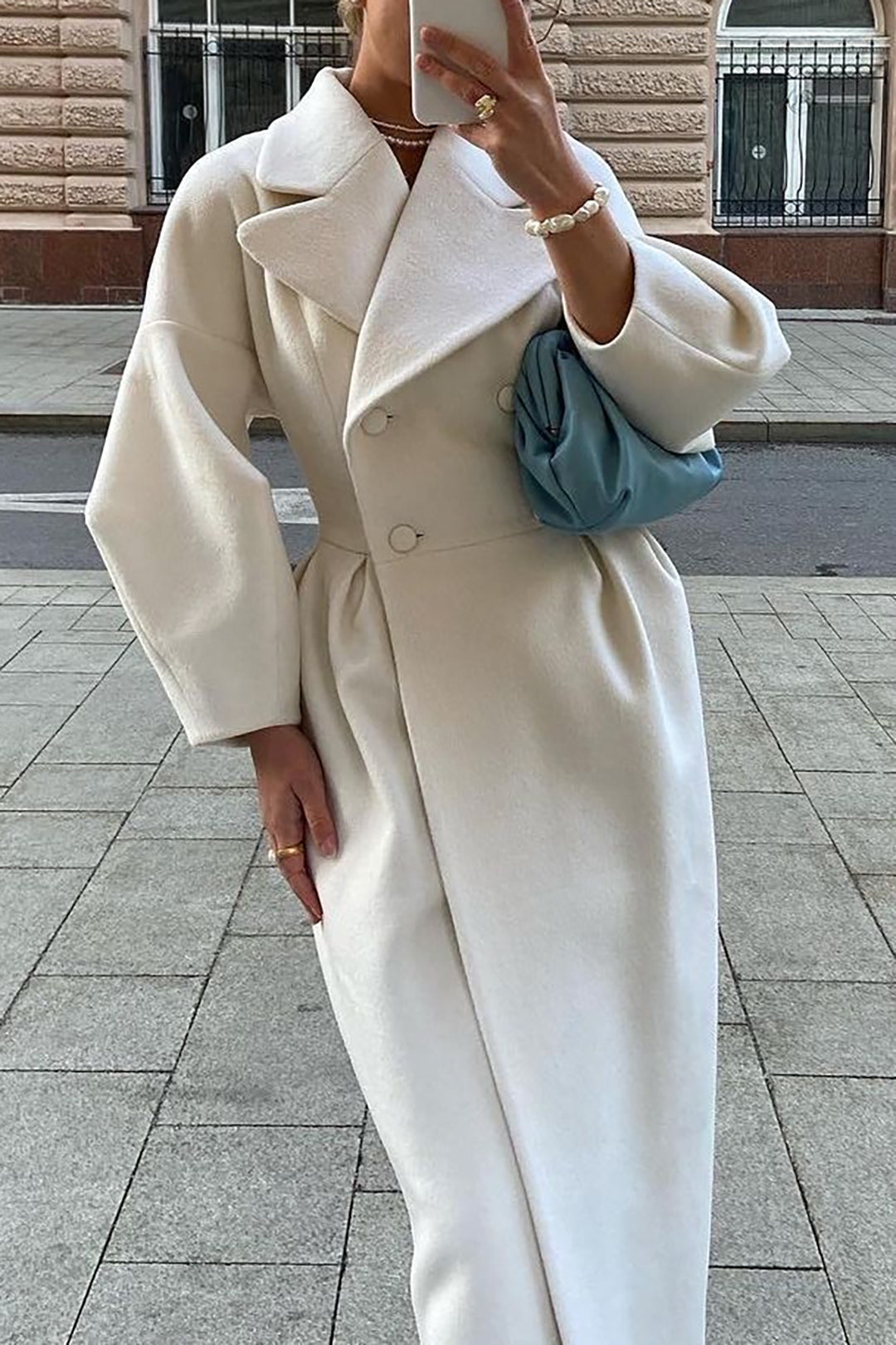 Trenchcoat i ull - Vit - Dubbelknäppt - Vintertrenchcoat - Lång kappa Dam-Eva Jonsson