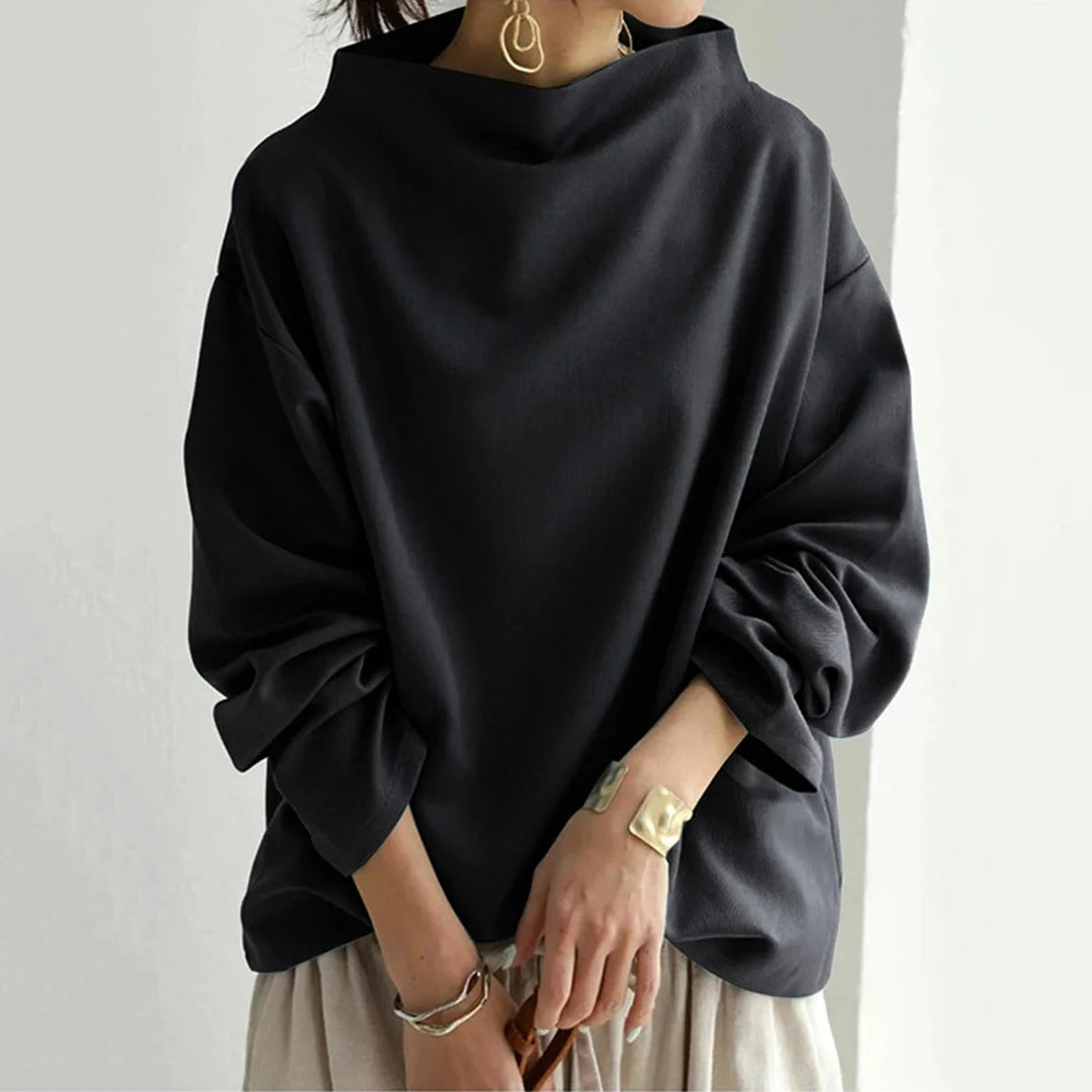 Tröja | Hög hals | Svart | Oversized Pullover | Damkläder-Eva Jonsson