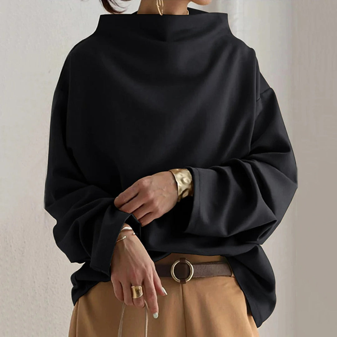 Tröja | Hög hals | Svart | Oversized Pullover | Damkläder-Eva Jonsson