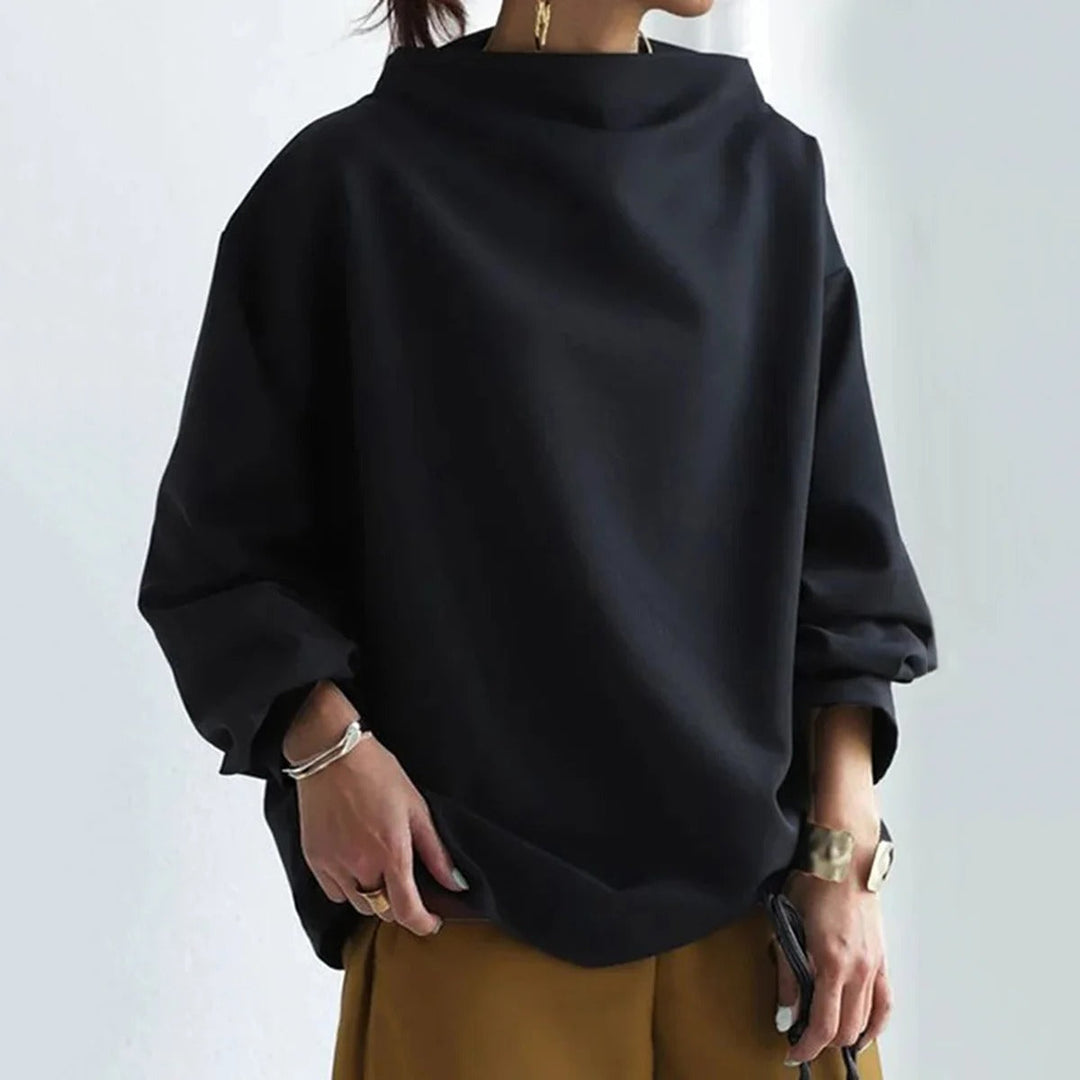 Tröja | Hög hals | Svart | Oversized Pullover | Damkläder-Eva Jonsson