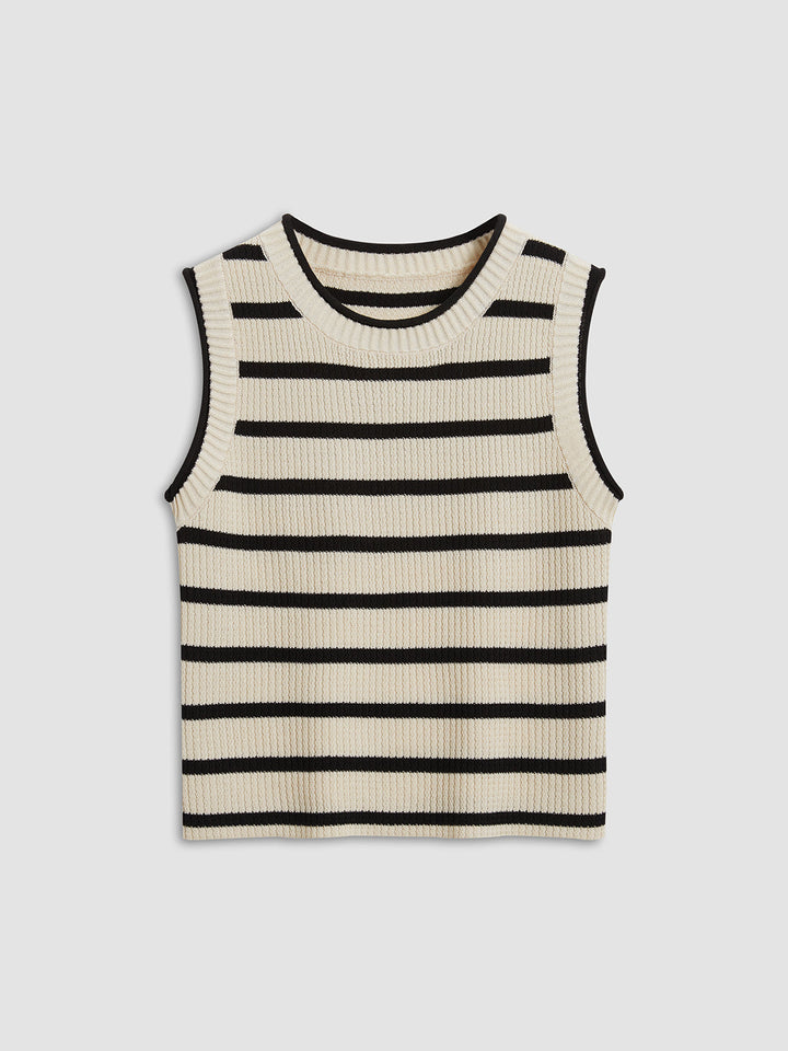 Tröja Vest - Stickad - Randig - Jumper Ärmlös - Damstickat-Eva Jonsson