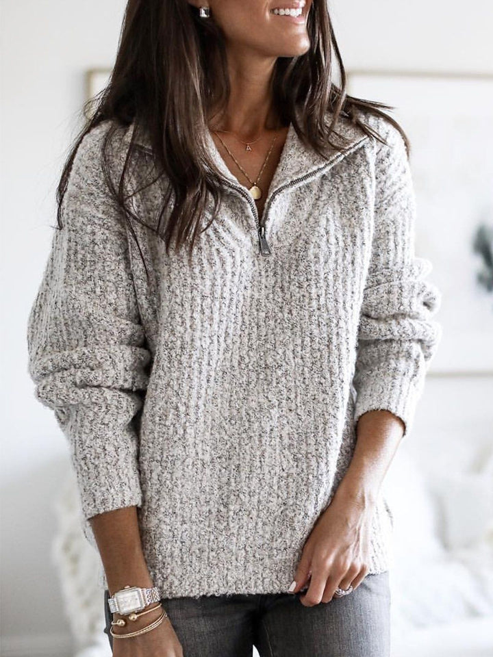 Tröja med halv dragkedja - Loose Fit - Pullover - Stickad tröja - Vinterkläder för kvinnor-Eva Jonsson